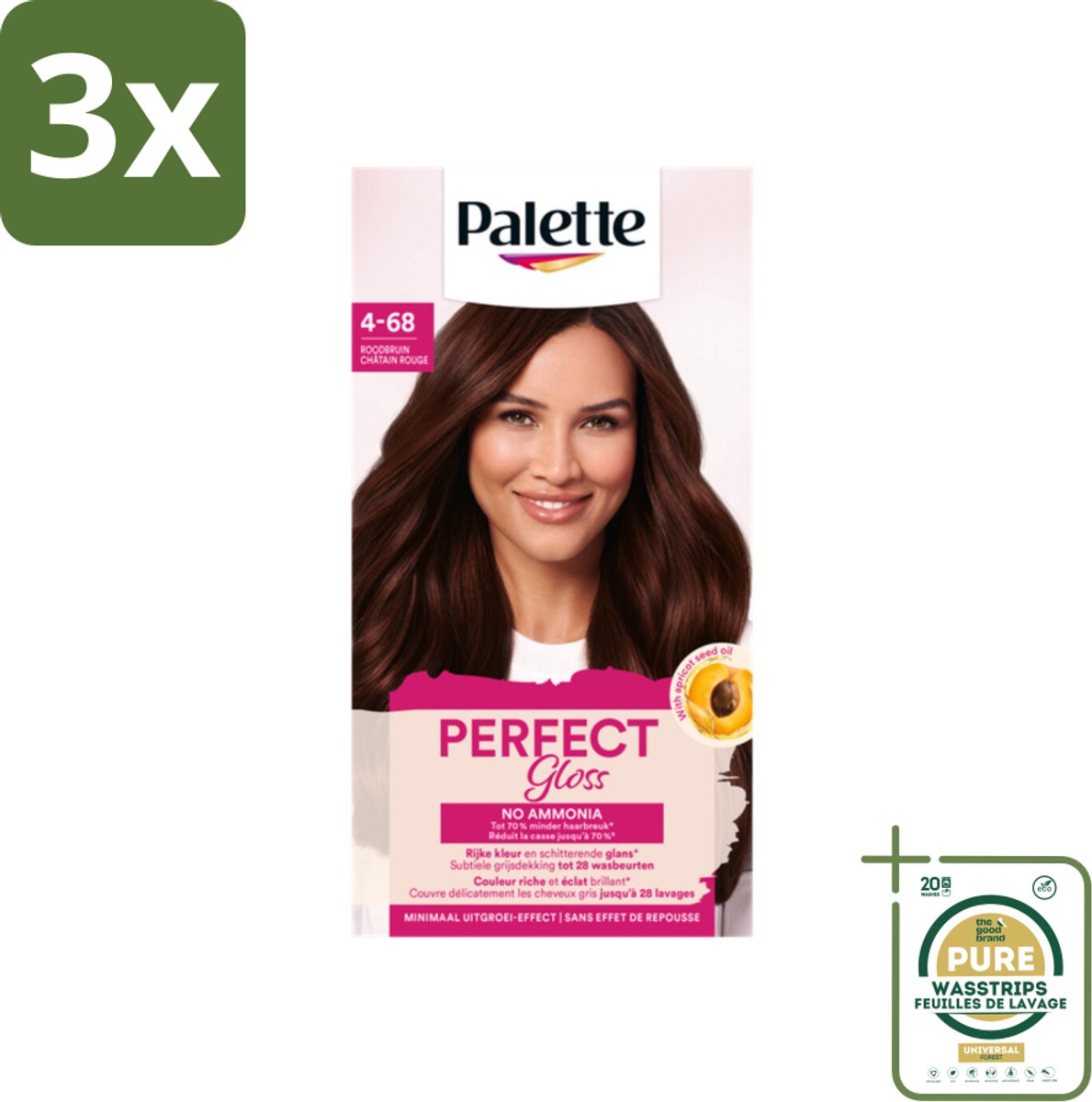 3 x Palette - Haarverf - Perfect Gloss 4-68 Red Brown - Grootverpakking - Koffiezetapparaat