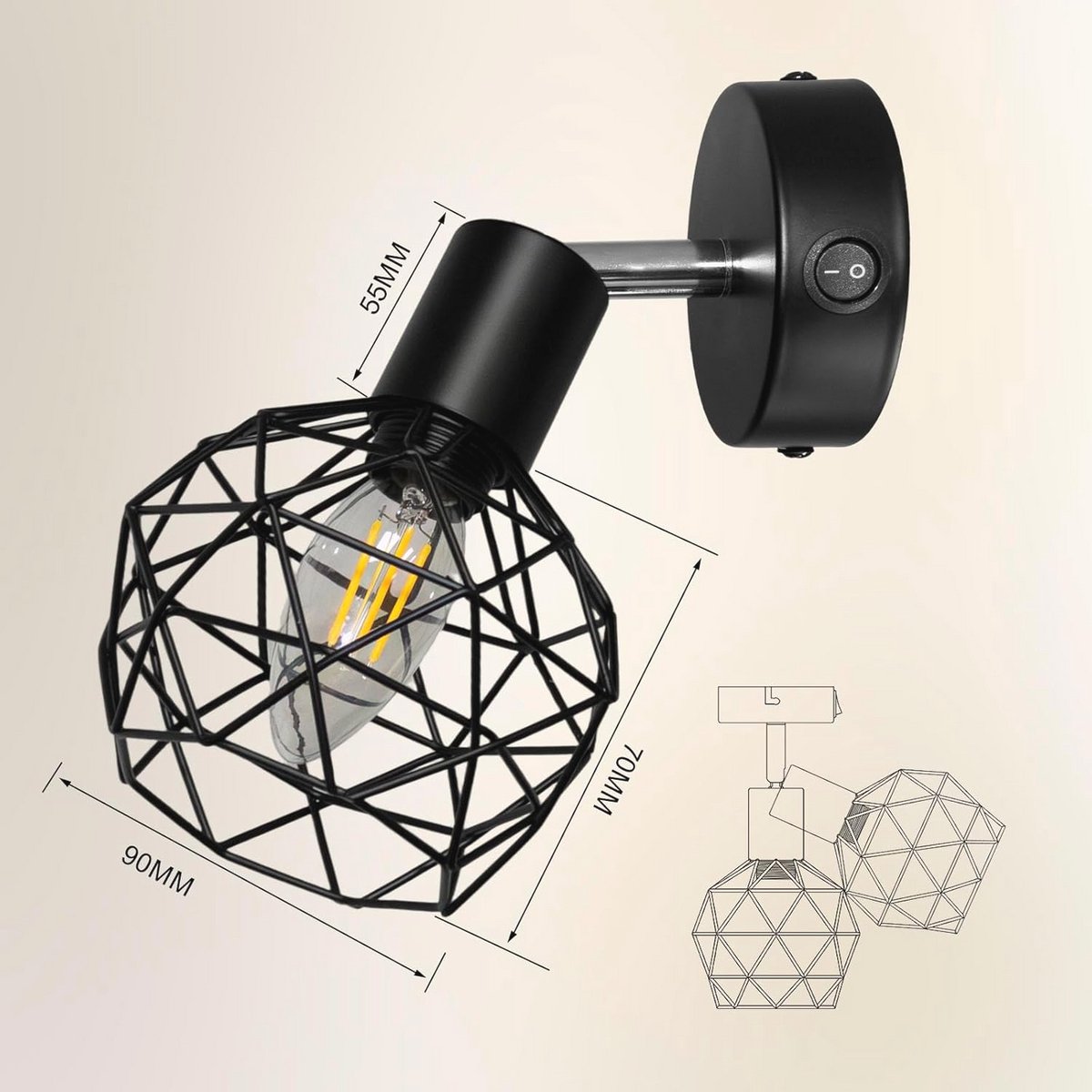 LED Plafondlamp met Draaibare Spot E14 Fitting - Zwarte Plafondlamp voor Interieur