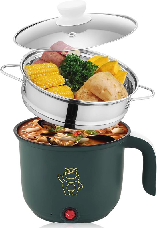 Elektrische Hot Pot, 1,7 l, mini-elektrische hete pot met stoompan, multifunctionele anti-aanbaklaag, elektrische stoompan voor het roeren van frituren, stoofschotels, stoom