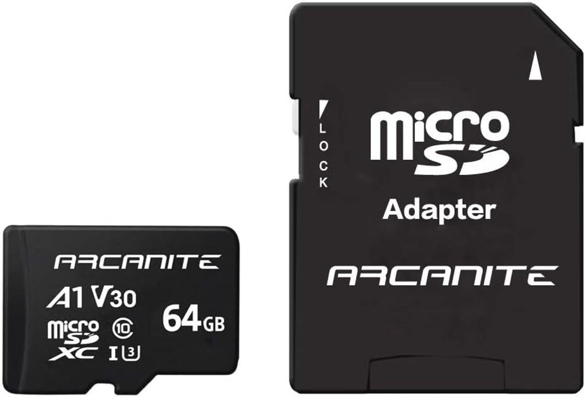 64 GB microSDXC-geheugenkaart met adapter - UHS-I U3, A1, V30, 4K, C10