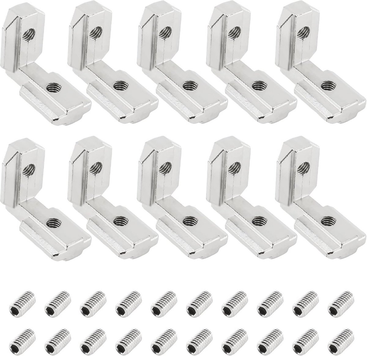 Hoekprofielen aluminium 4040 - 10 stuks 90° L-vorm sleuf 8 M6 T met binnenhoekconnector