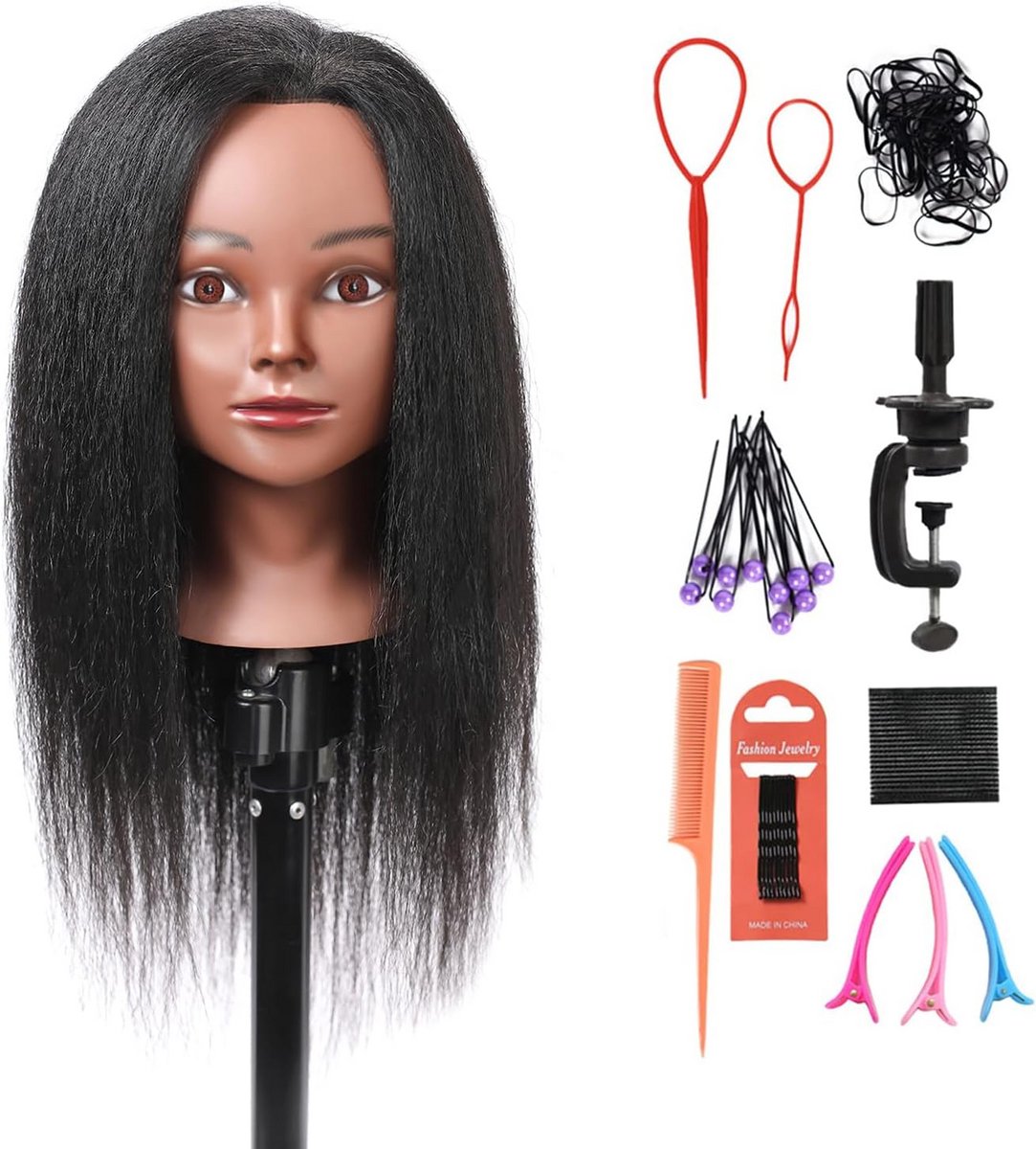 14 inch 100% echt haar mannequin hoofd voor kapper en cosmetologie - zwart
