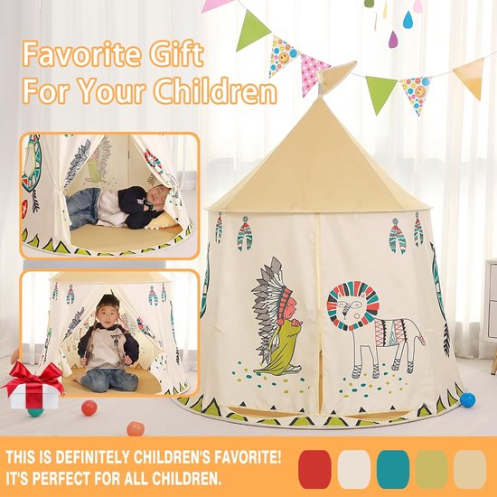 Tent voor peuters - Draagbare pop-up tent - Indiase kegelvormige tent - Tent in prinsessen-/prinsenkasteelstijl - Speelhuisje voor binnen en buiten - Verjaardagscadeau voor jongens en meisjes - 116*116*130 cm -Stijl 1 van Hi Suyin. — afbeelding 5