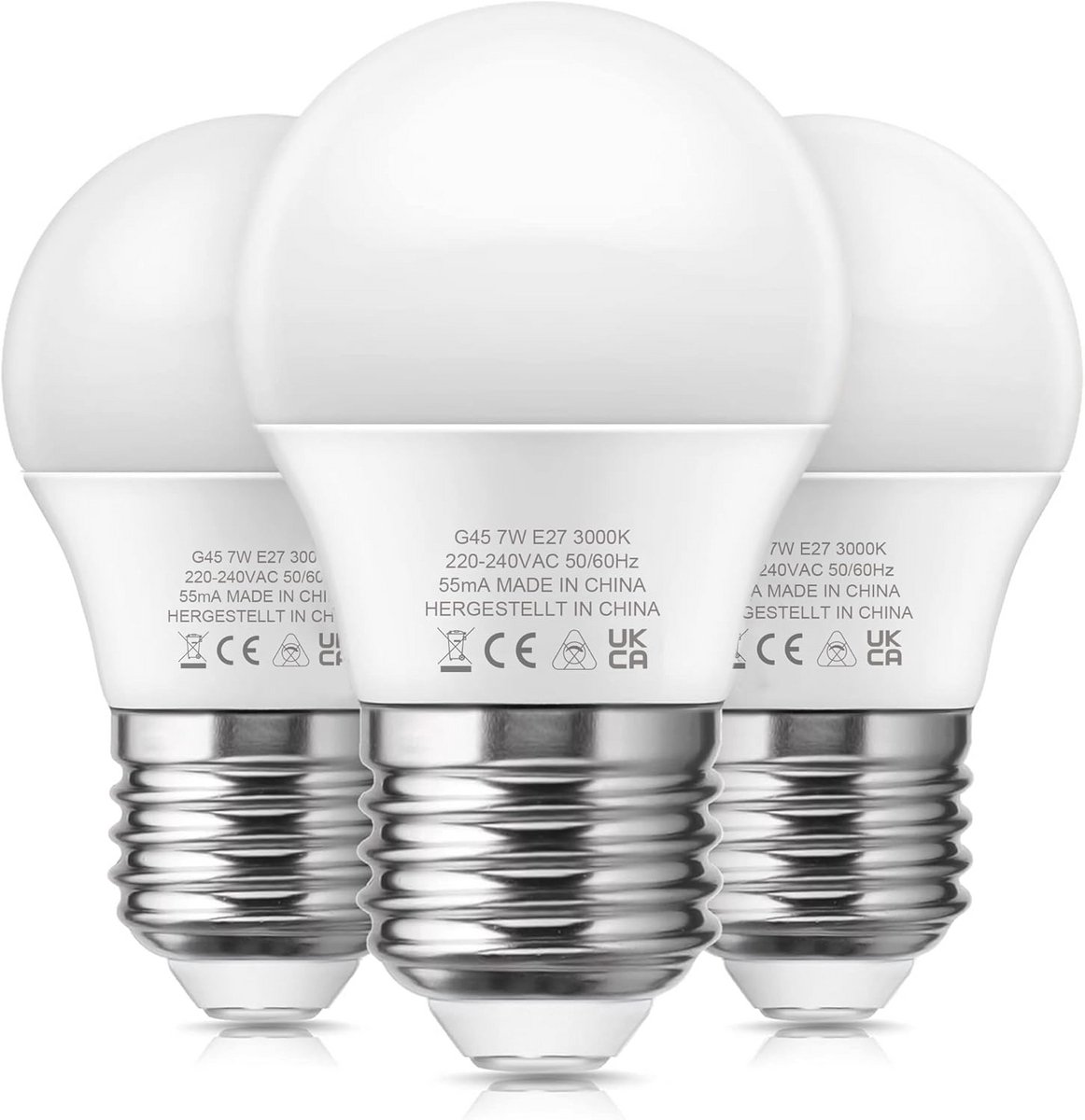 E27 LED-lamp 7W G45 Warmwit 3000K 600 Lumen 3 Stuks