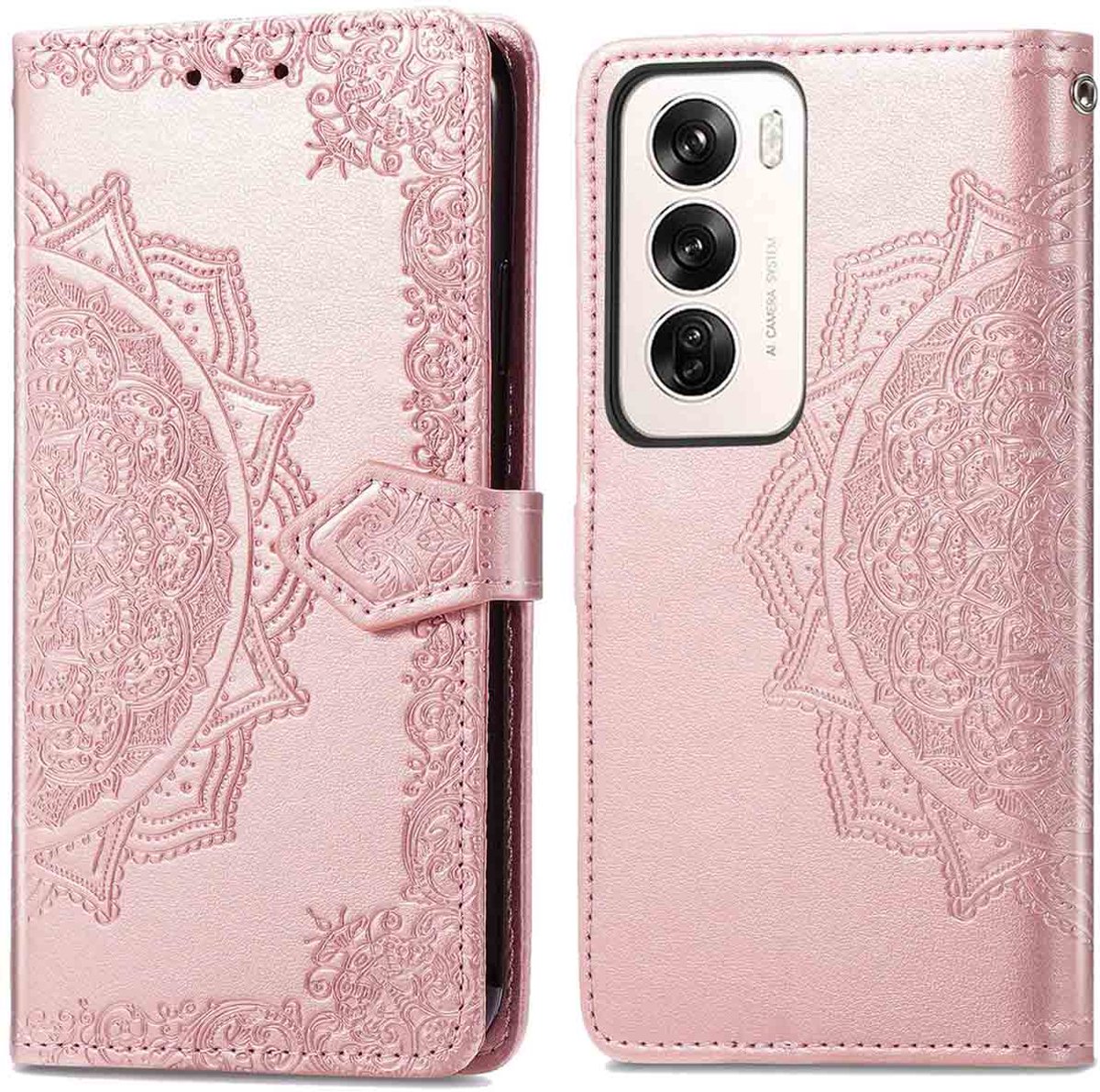 imoshion Hoesje - Geschikt voor Oppo Reno 12 - Mandala Bookcase - Rosé Goud
