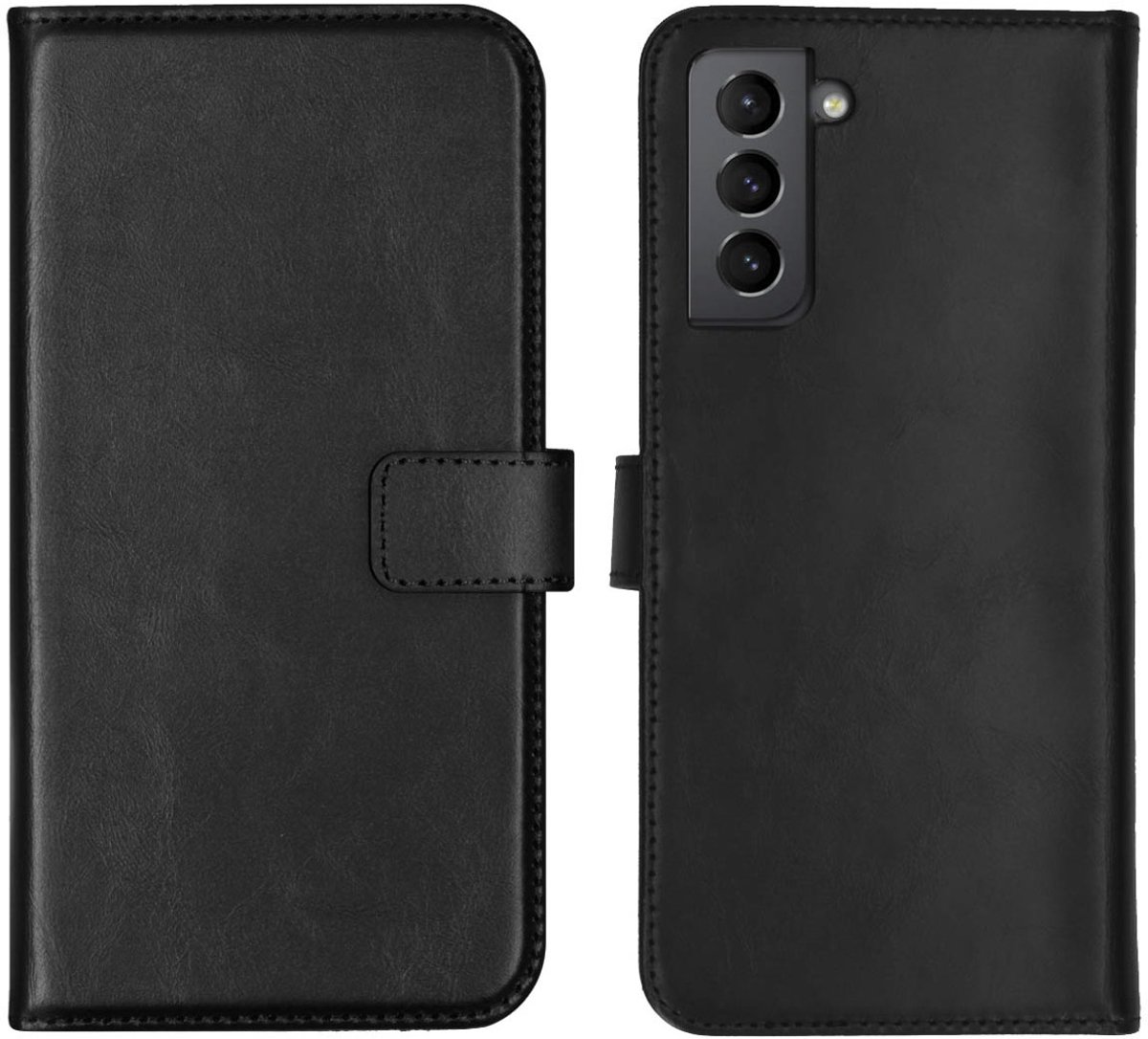 Selencia Hoesje - Geschikt voor Samsung Galaxy S21 - Echt Lederen Bookcase - Zwart