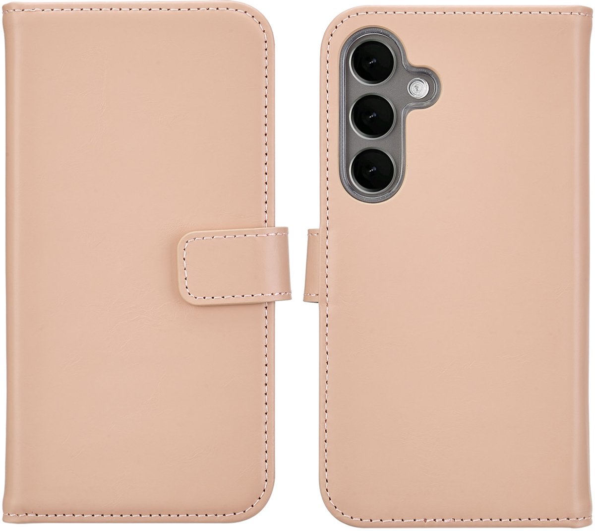 Selencia Hoesje - Geschikt voor Samsung Galaxy S25 - Echt Lederen Bookcase - Dusty Pink