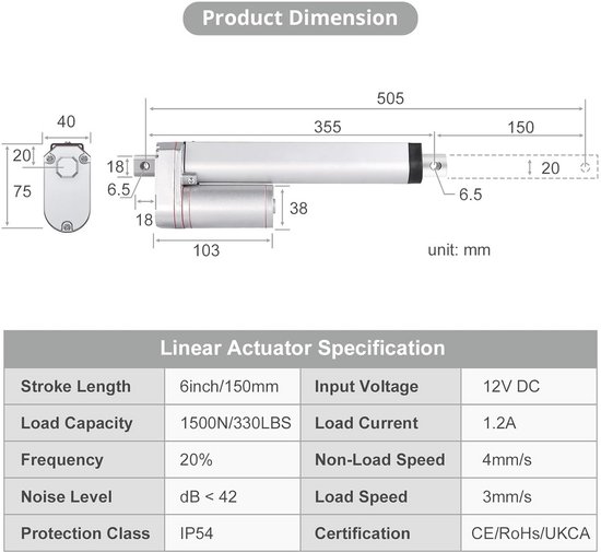 Xiuganpo 12V 150 Mm Mini Actionneur Linéaire électrique, Interrupteur