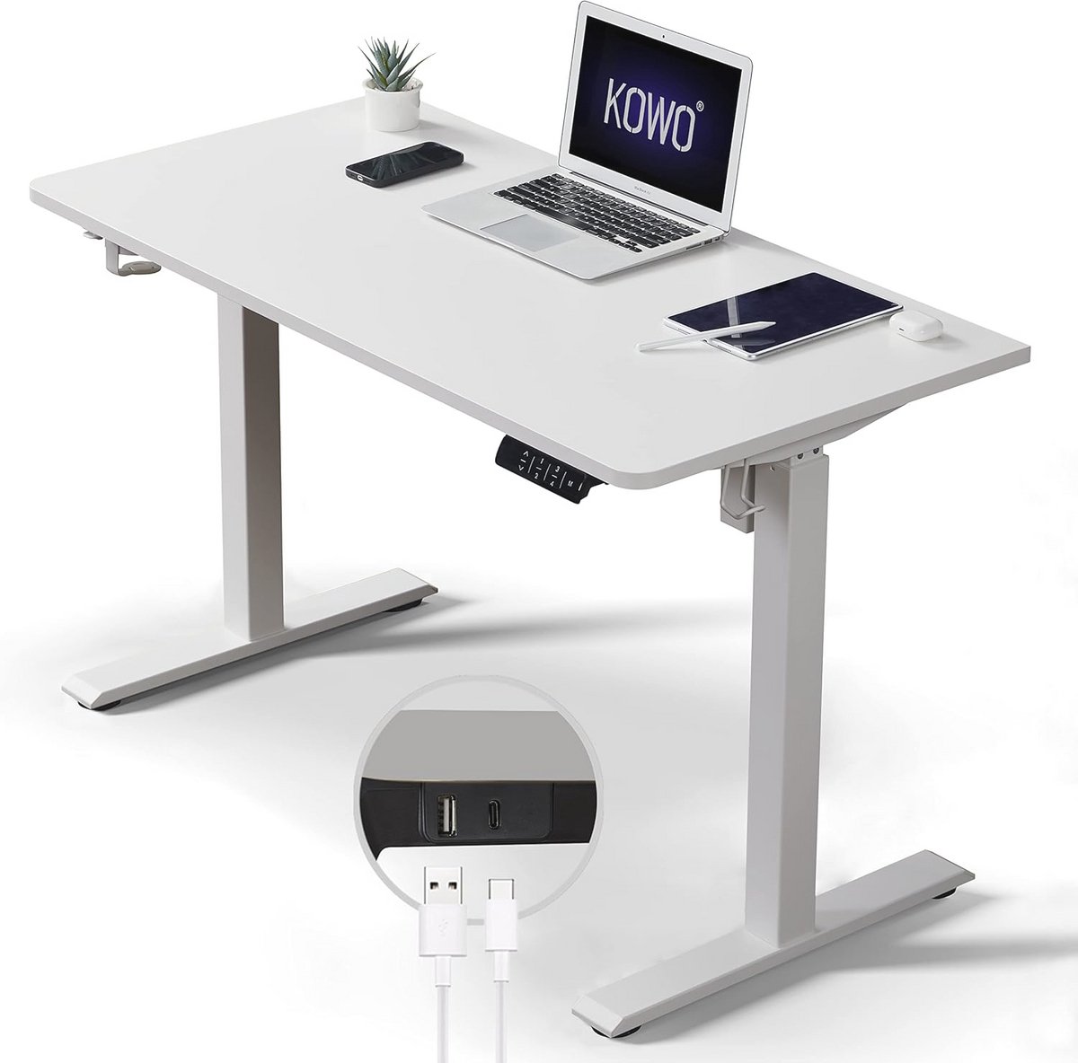In hoogte verstelbaar zit-sta bureau met USB-hub en laadstation - 120 x 60 cm