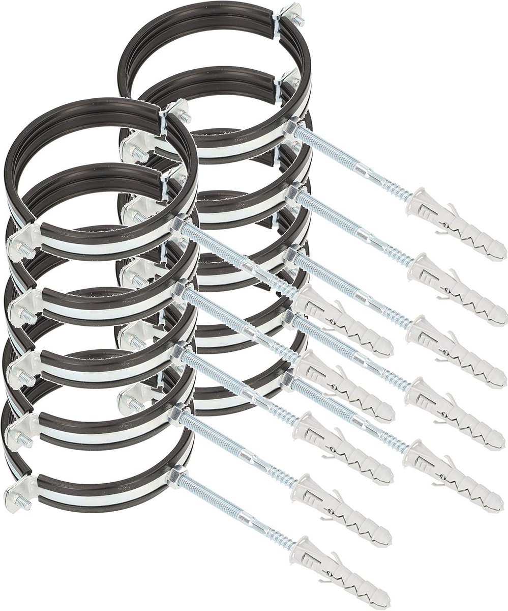 Set van 10 buisklemmen 4 inch - Trillingsdempende buishouder met rubberen inzet voor ventilatiekanalen en ronde leidingen