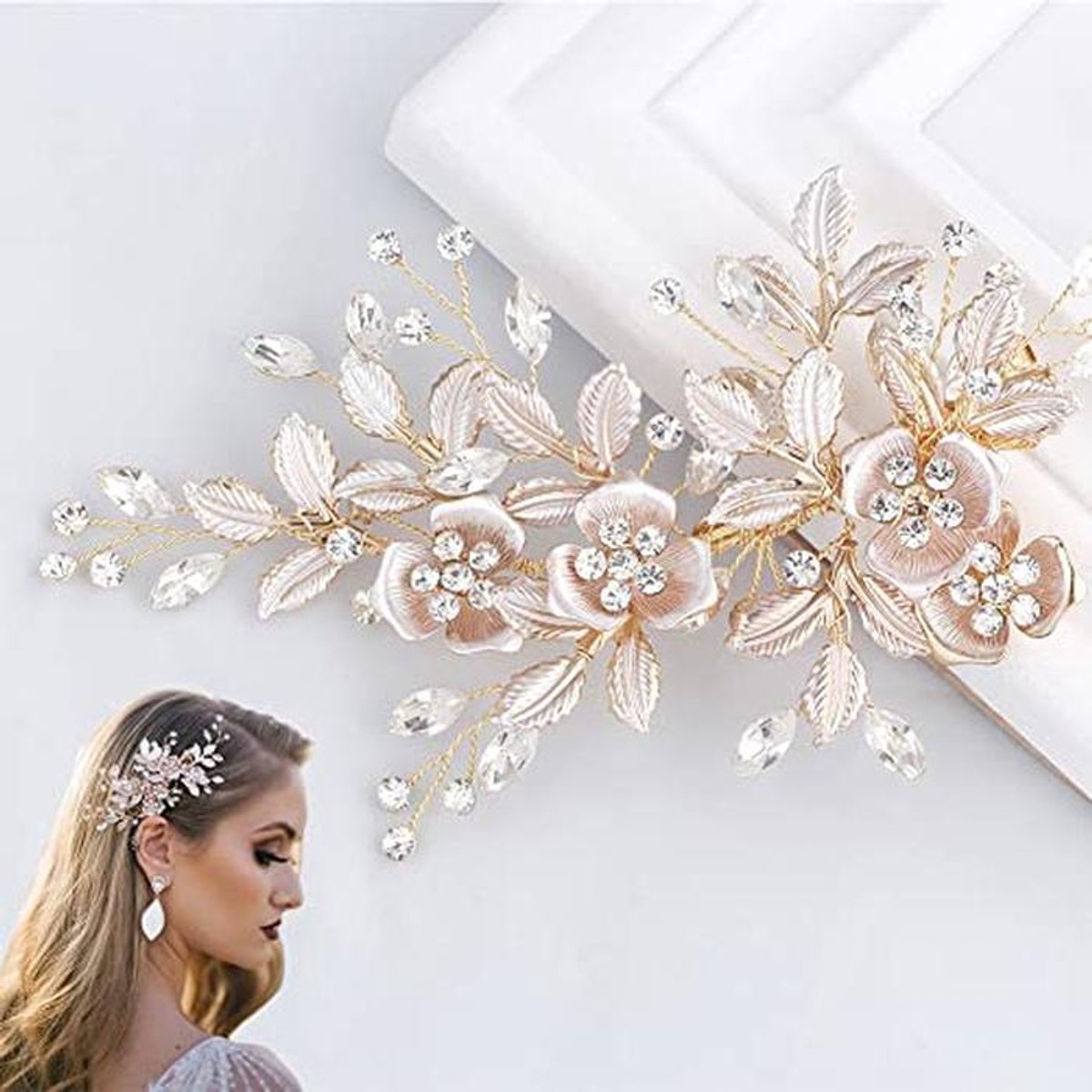 Haarclip voor bruiloften met kristallen en bloemen