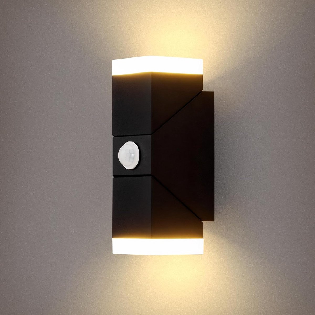 Zwarte LED Buitenmuurlamp met PIR Bewegingssensor 12W 3000K Op en Neer
