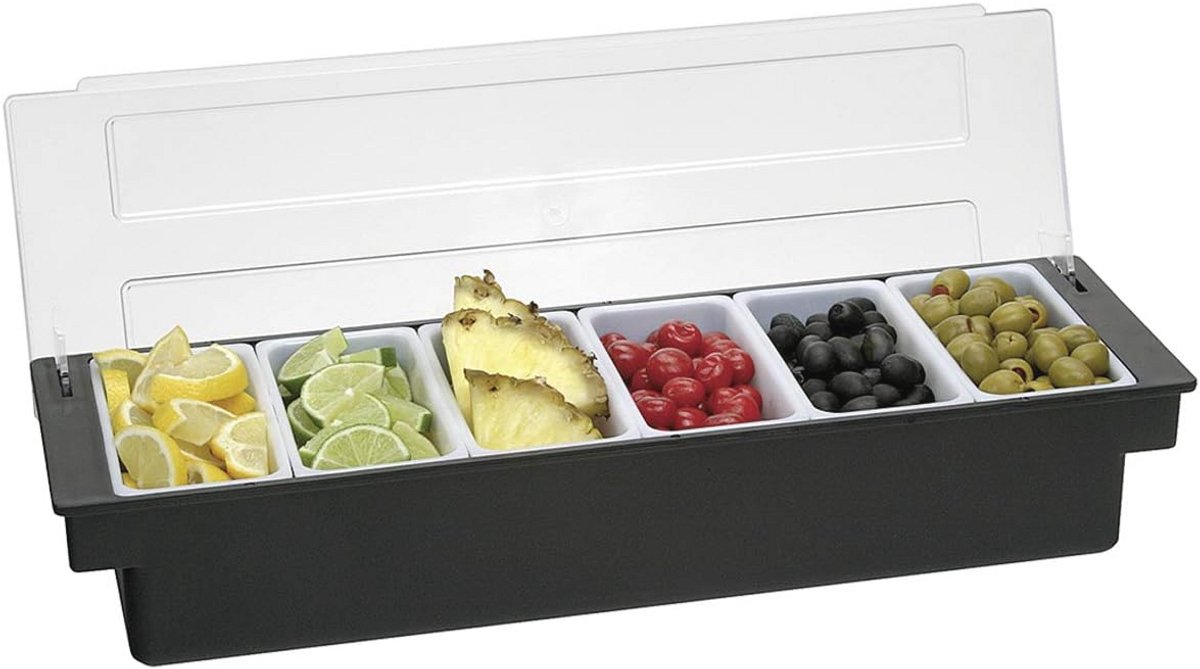 Cocktail bar en ingrediënten container met 6 inzetstukken