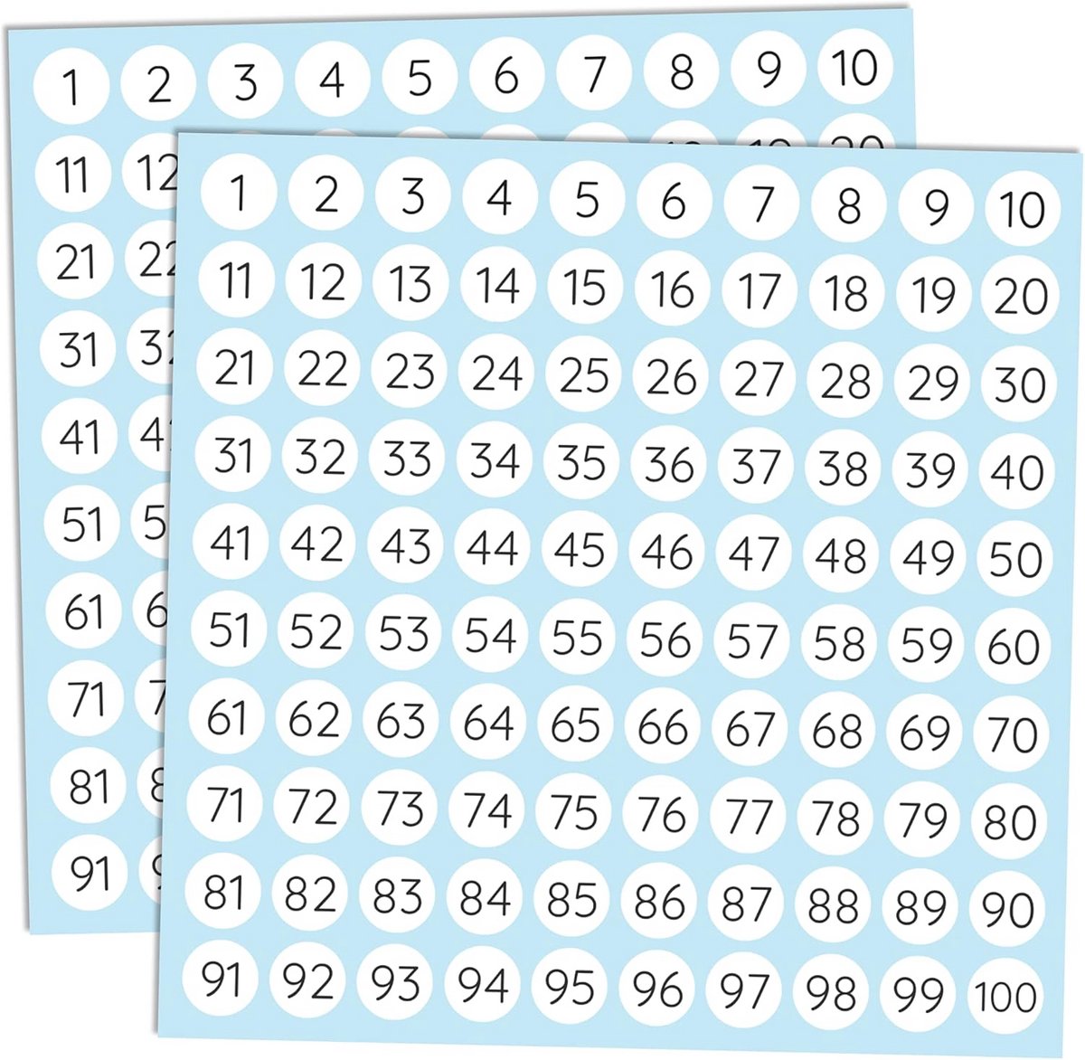Genummerde Stickers 1-100 - Kleine Ronde Nummer Labels in Wit - 25 Sets van 10 mm