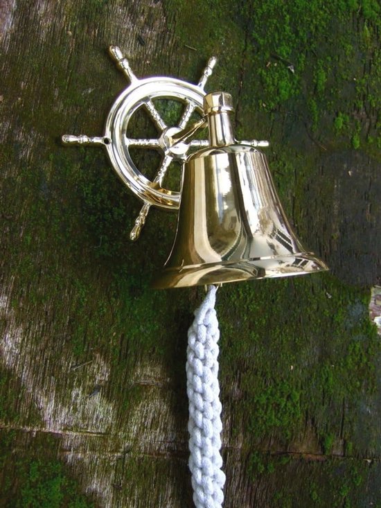 Antieke deurbel met scheepsbel en stuurwiel van messing - Nautische ...