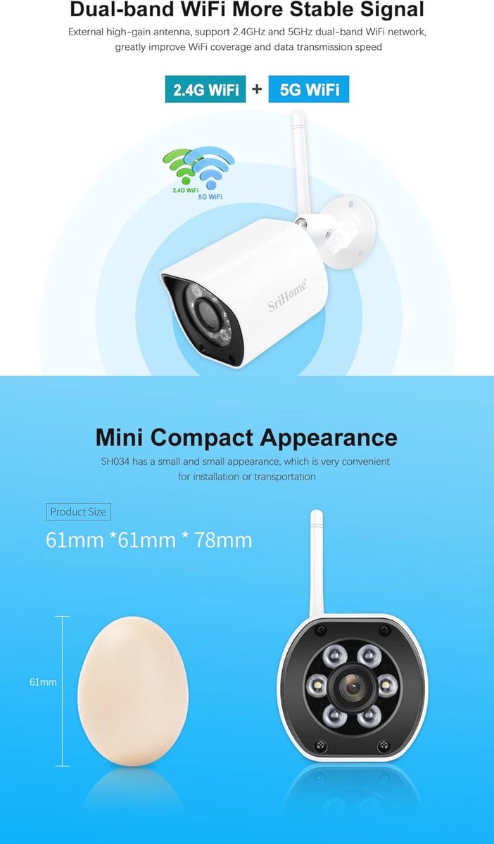 Mini WiFi Surveillance IP-camera met 5MP, QHD 1920P en nachtzicht van MINI — afbeelding 3