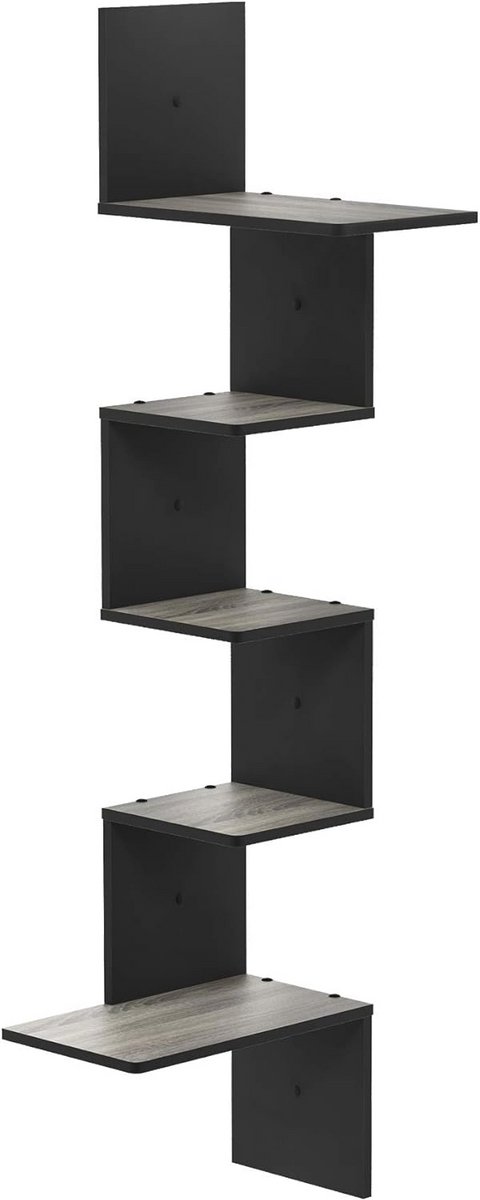 Moderne 5-laags wandzwevend hoekrek in Frans eiken en zwart
