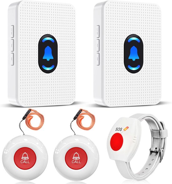 Daytech Noodoproepknop voor senioren, noodoproeparmband, noodbel voor senioren, babyfoon, onderhoudsarm, waterdicht, bereik van 150 meter (1 x ontvanger, 1 x SOS-armband