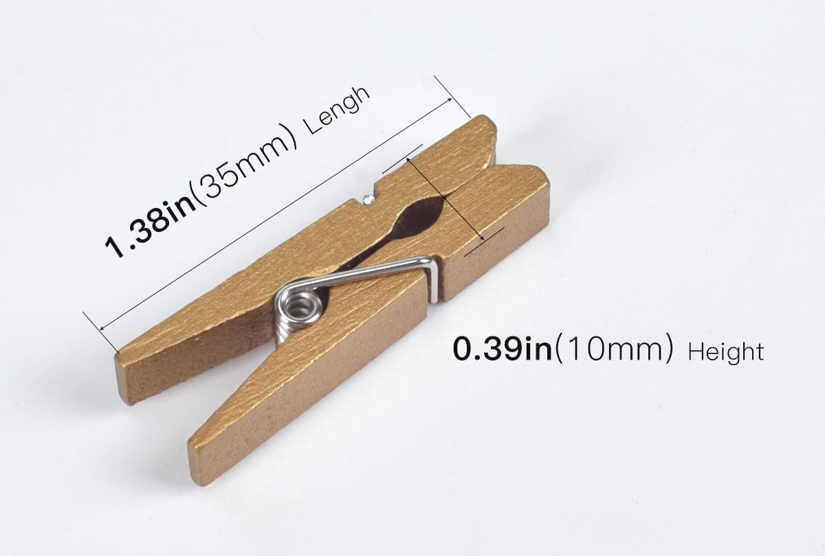 iKammo 50 stuks hout gouden wasknijpers mini houten gouden wasknijpers 3,5 cm gouden foto pin compatibele verpakking, foto opknoping, kunst en ambachten, foto display (goud, 3,5 x 0,7 cm)