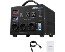 Automatische Spanning Omvormer Transformer, 3000VA, Duurzame Step Up/Down Energie Transformer, Converteert 110V Naar 220V en 220V Naar 110V, Uitgerust Met 3 US Stopcontacten, 3 EU Stopcontacten, LCD-Display en Circuitonderbreker Bescherming
