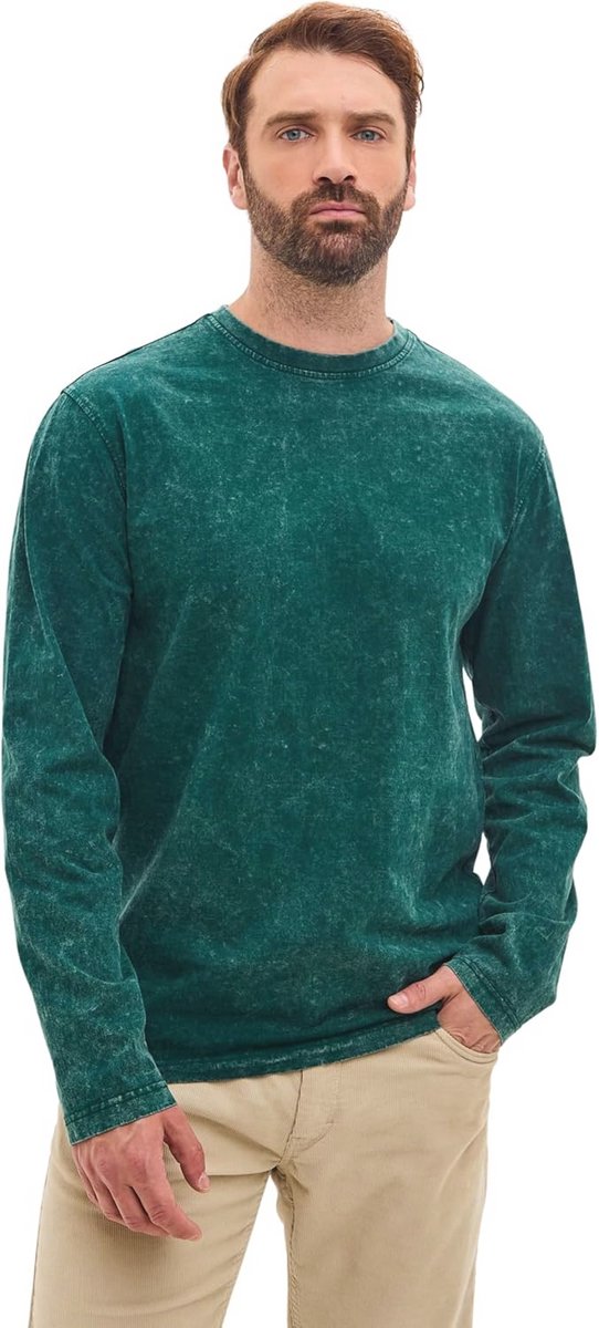 Heren trui met lange mouwen in vintage stone-washed look, 100% katoen, maat S-4XL
