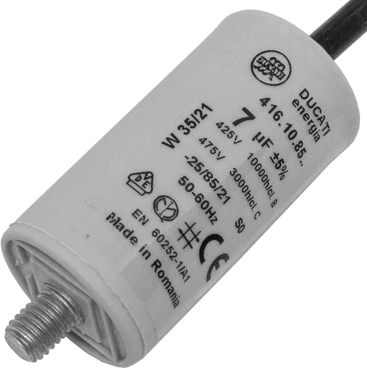 Startcondensator 7µF 425V met 35cm kabel - Motorcondensator in Kunststof Behuizing