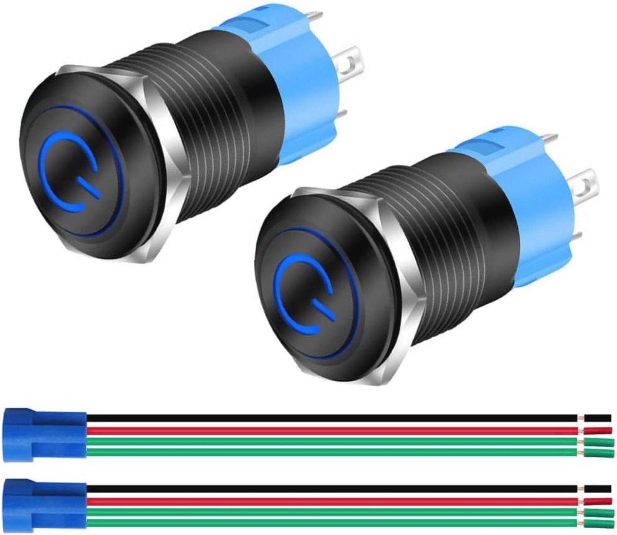 Vergrendelende Drukknop 12mm Met Blauwe LED - Watersdichte Tuimelschakelaar 12V-24V 3A