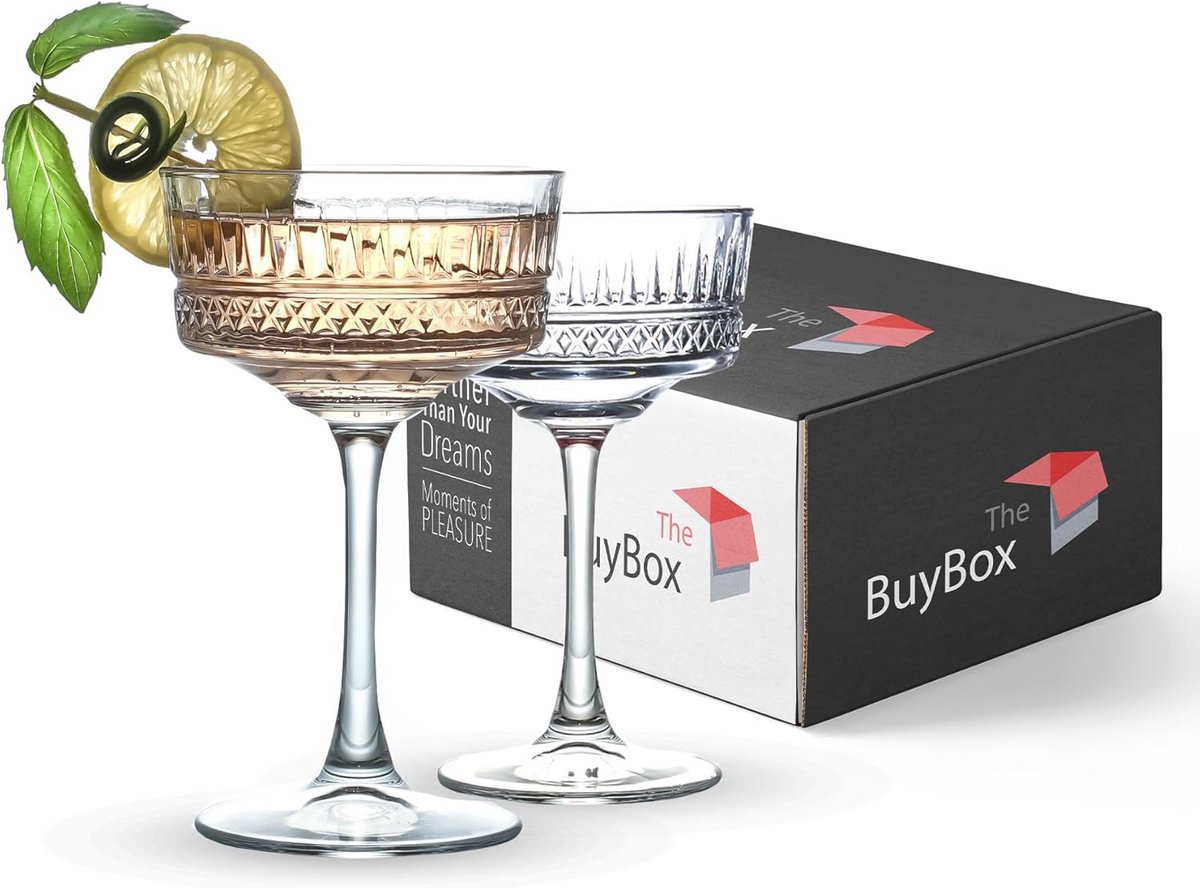 Vintage coupéglazen set van 2 - Champagne, Cocktail, Martini, Wijnglazen (260 ml)