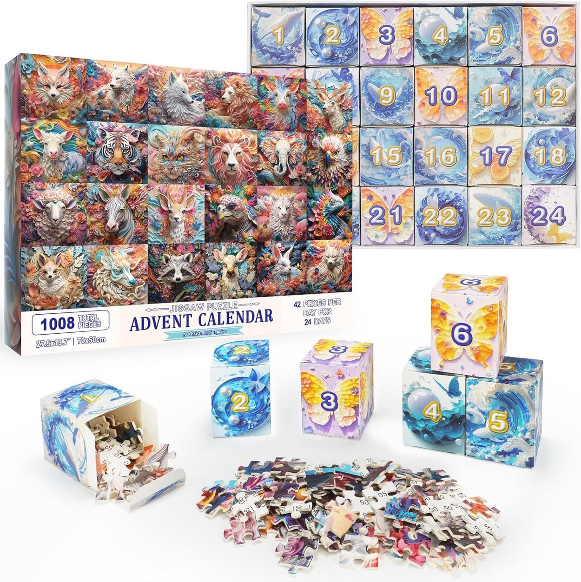 3D Quilling Dieren Adventskalender voor Kerstmis 2024 - Puzzel met 24 Unieke Verrassingen