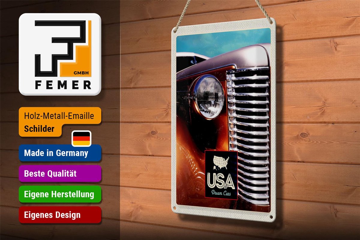 Blechschild Reise 20x30cm USA Amerika Auto braun Oldtimer