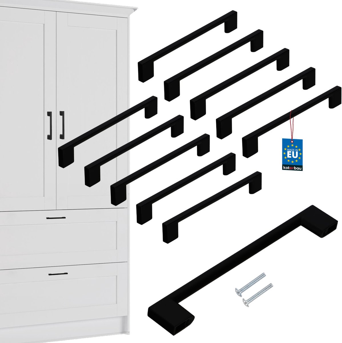 Kotarbau - Meubelgreep - 190mm - Zwart Mat - Set van 10
