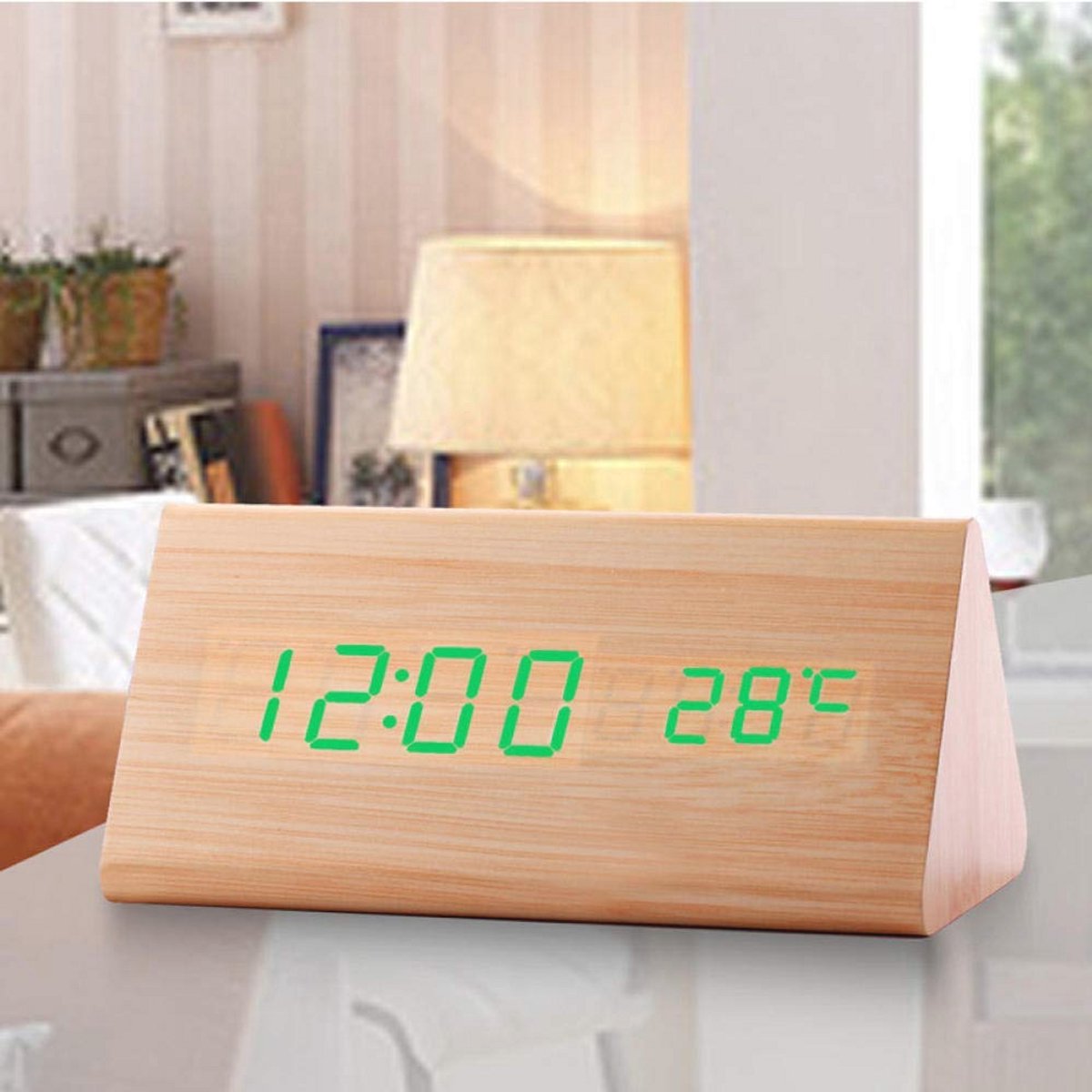 Nachtwekker met Bamboe en Hout - Digitale Akoestische LED Klok met Thermometer