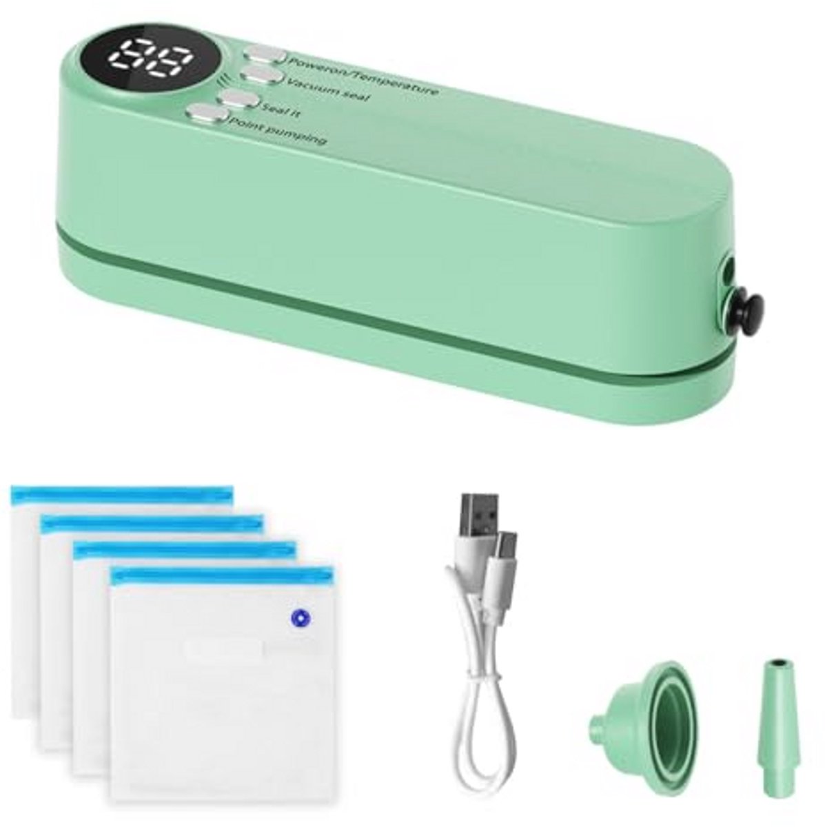 Draadloze Mini Bag Sealer met 4 Zakken en 3 Afdichtingsopties voor Voedselbewaring