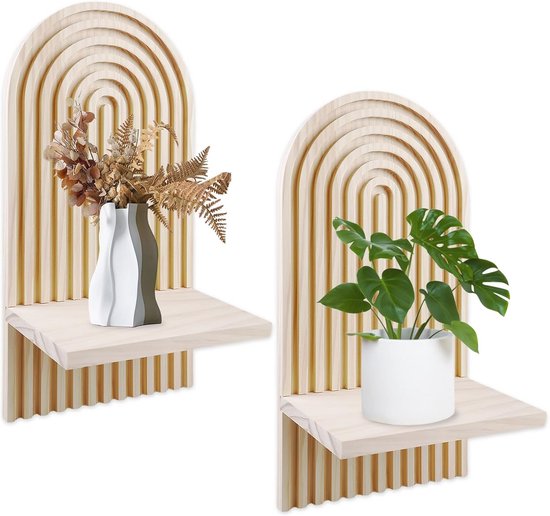 Set de 2 étagères murales en bois - Style bohème - Décoration murale arc-en-ciel pour chambre et salon