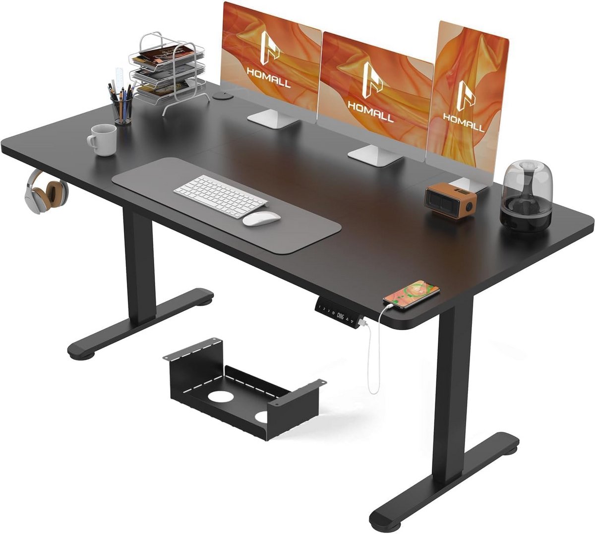 Verstelbaar Elektrisch Bureau 140x70 cm - Staand Bureau met Geheugenfunctie en Vierdelig Tafelblad - Zwart