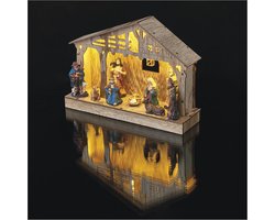 Crèche avec figurines peintes à la main et éclairage LED - Décoration de Noël avec fonction minuterie