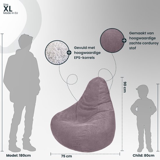 Volwassen Highback Zitzak Stoel Corduroy Stof Indoor Woonkamer Gaming Zitzak Ligstoel met Ergonomisch Ontwerp