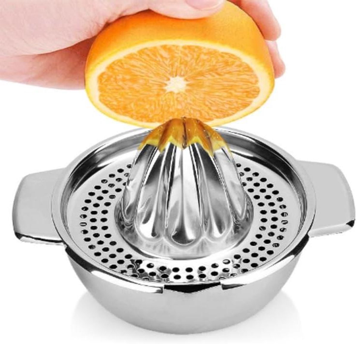 E-Ambar - Handmatige citruspers van roestvrij staal, 400 ml, geschikt voor citroenen, sinaasappels en grapefruits, sapcentrifuge, vaatwasmachinebestendig.