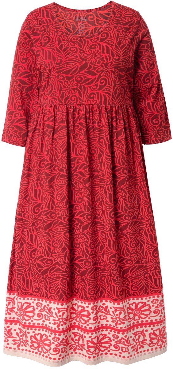 Ulla Popken Dames - Jersey jurk A-lijn ronde hals 3/4-mouw zakken - Aardbei rood - Maat 62+