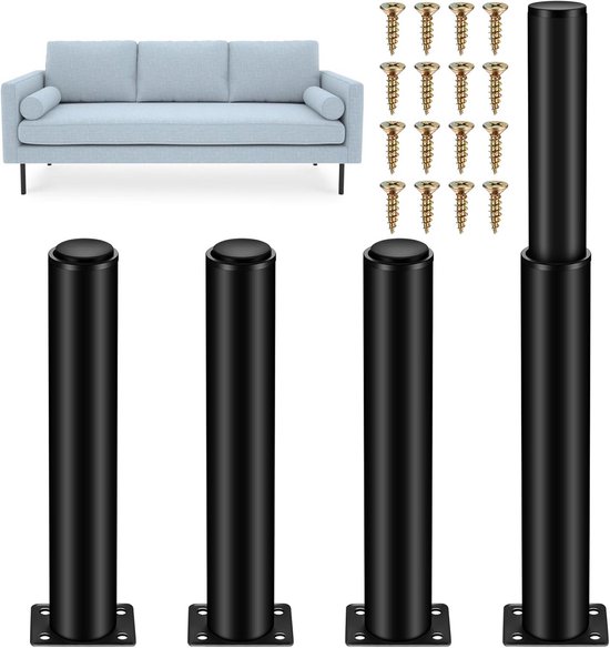 Ml-design Meubelpoten Set 4 Stuks 42 Cm Zwart 4x4 Cm Vierkant Verstelbaar Staal