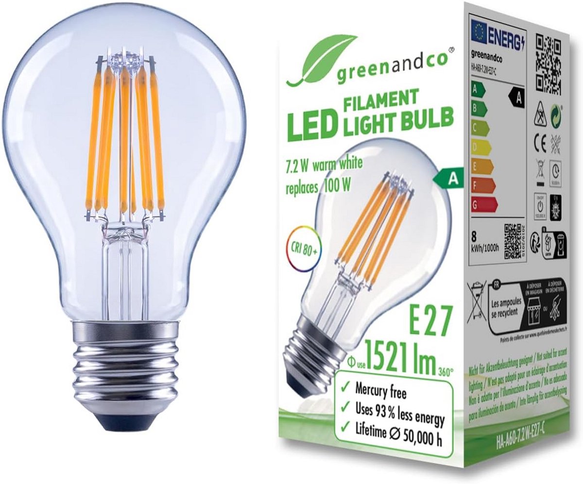Grote LED Filament Lamp E27 7.2W (100W Vervanger) Extra Helder 1521 Lumen Warm Wit