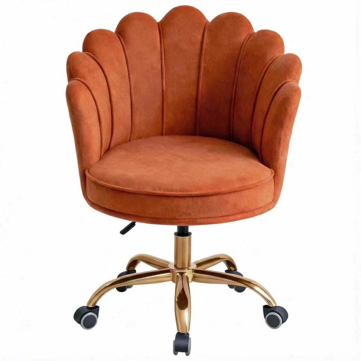 Velvet Schelp Bureaustoel Oranje/Roest met Goudkleurig onderstel | Russle