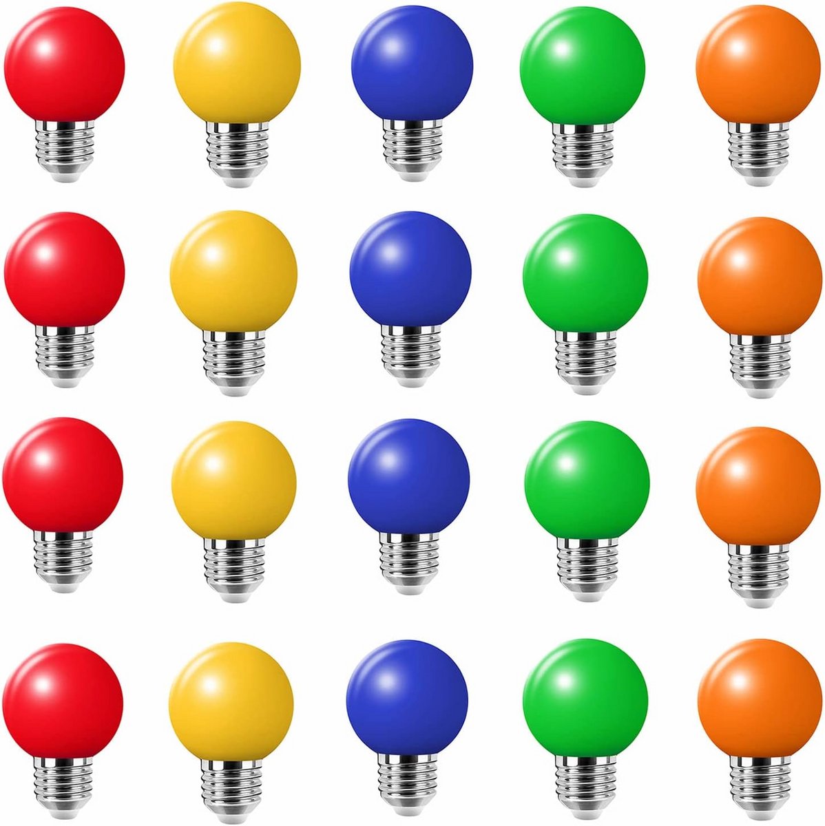 20x Gekleurde LED Gloeilampen E27 - Dimbare Sfeerlampen in Rood, Groen, Blauw en Meer