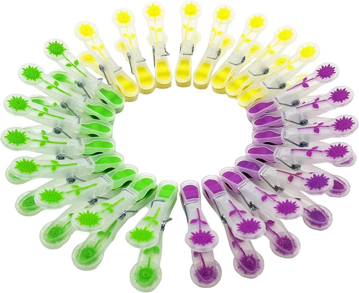 Set van 24 Zachte Waslijnenknijpers in Diverse Kleuren