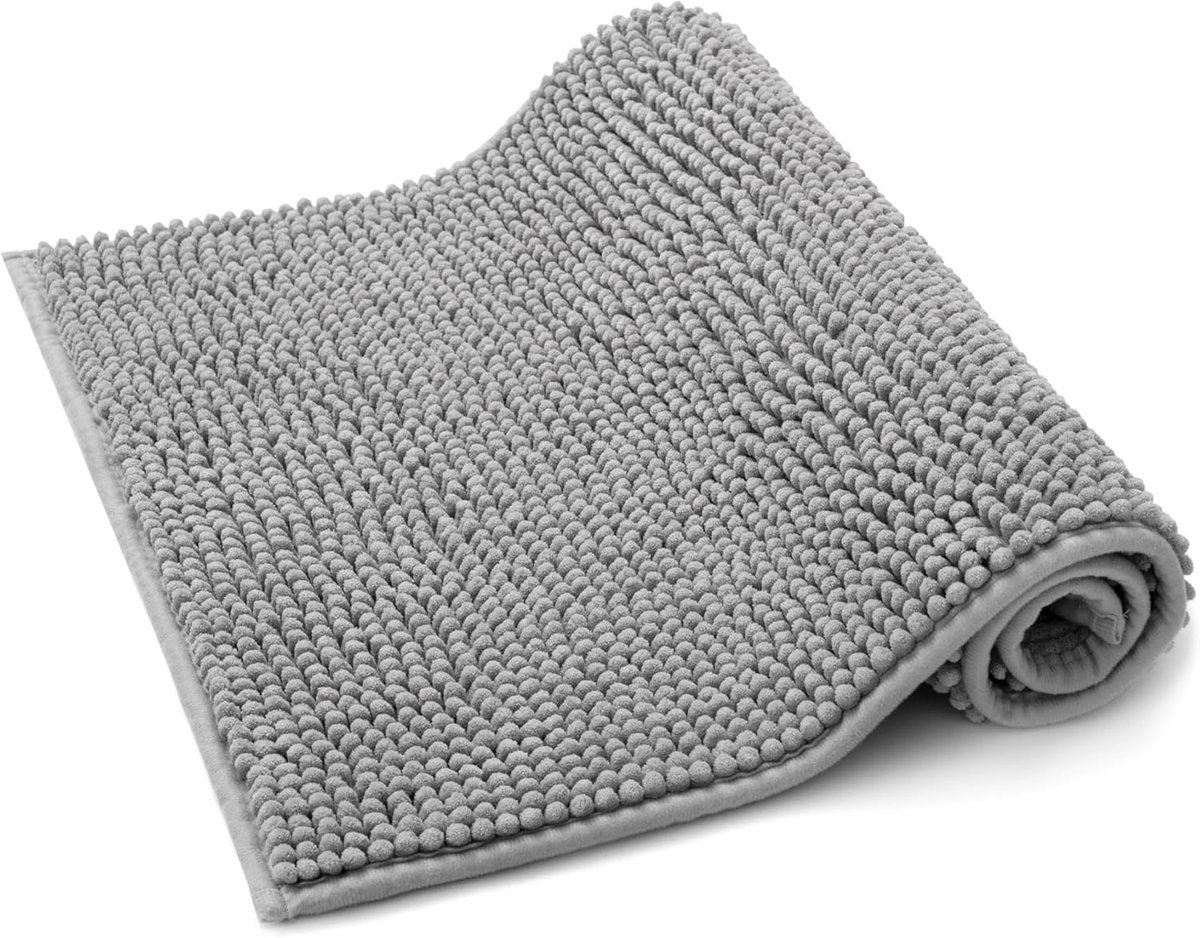 Stunq® Zachte Chenille Badmat met Antislip en Sneldrogende Eigenschappen voor de Badkamer in Stijlvol Zilver