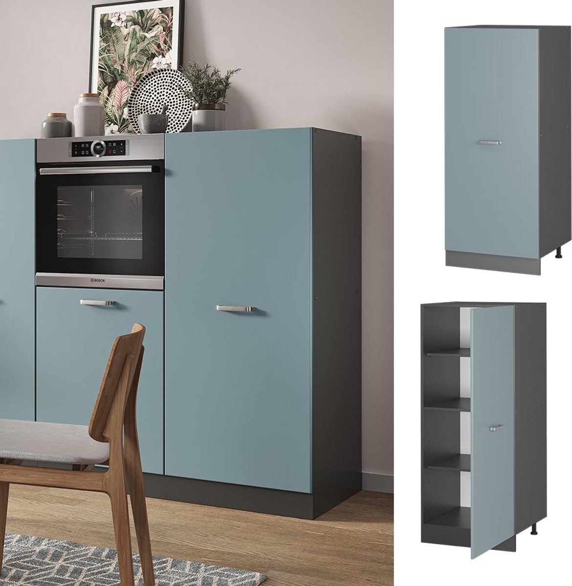 Hoge Voorraadkast Keukenmodule 60 cm Blauwgrijs Antraciet Modulair