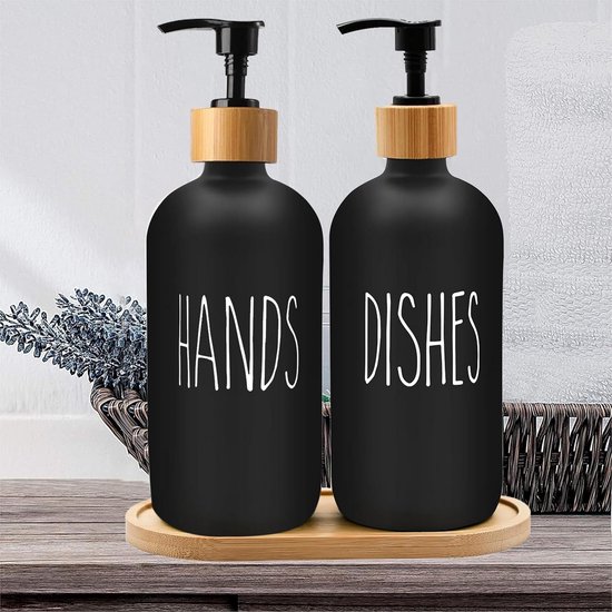 Glazen zeepdispenser 500ml - zwarte pompdispenser, afwasmiddel dispenser voor keuken. Handzeepdispenser voor badkamer (afwasmiddel handzeep