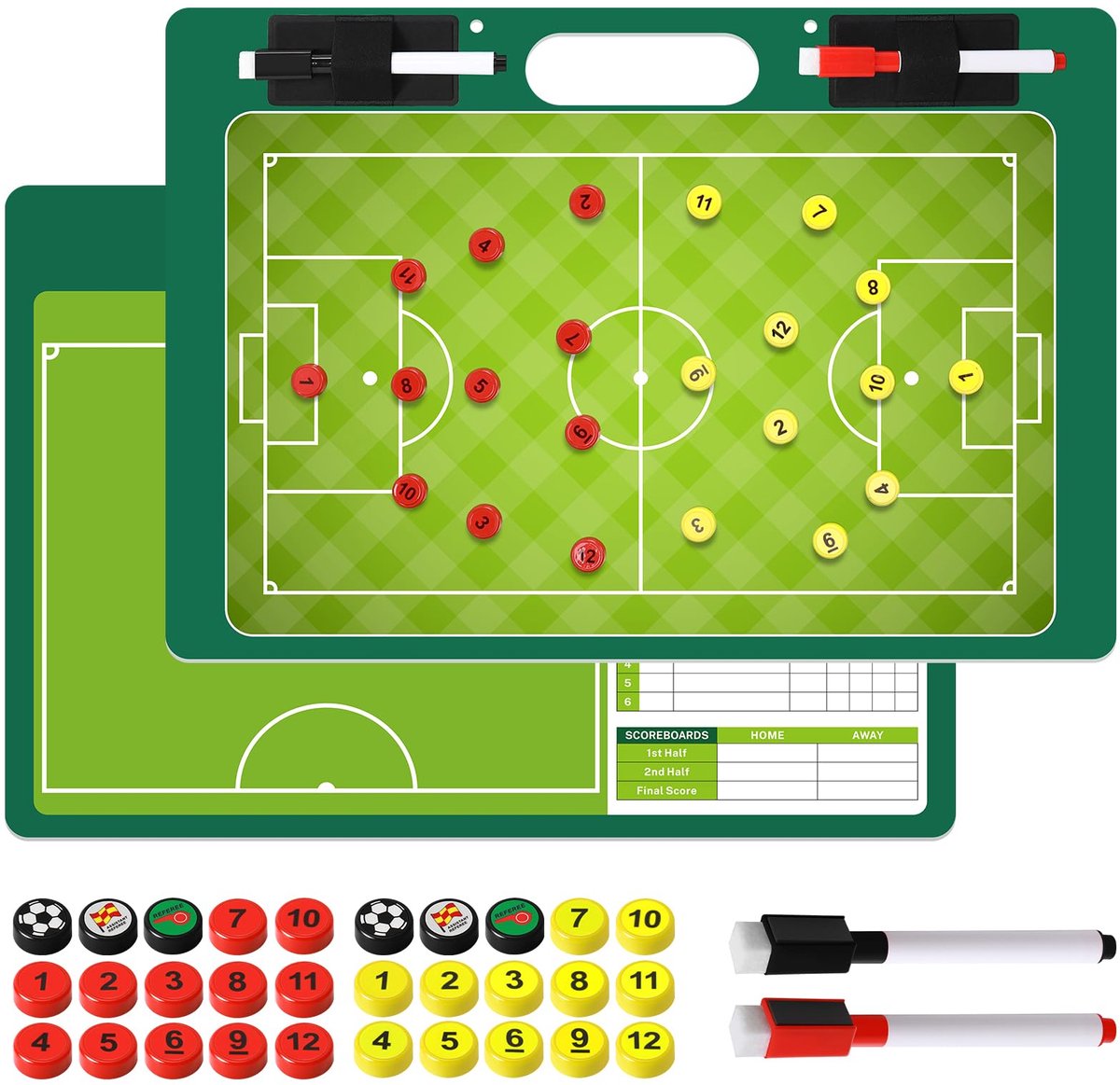 IMPERATORIS® Dubbelzijdig Tactiekbord Voetbal met magneten - Coachbord - Magnetisch Bord met Stift en Wisser - Voor Training en Wedstrijd - A4 Formaat