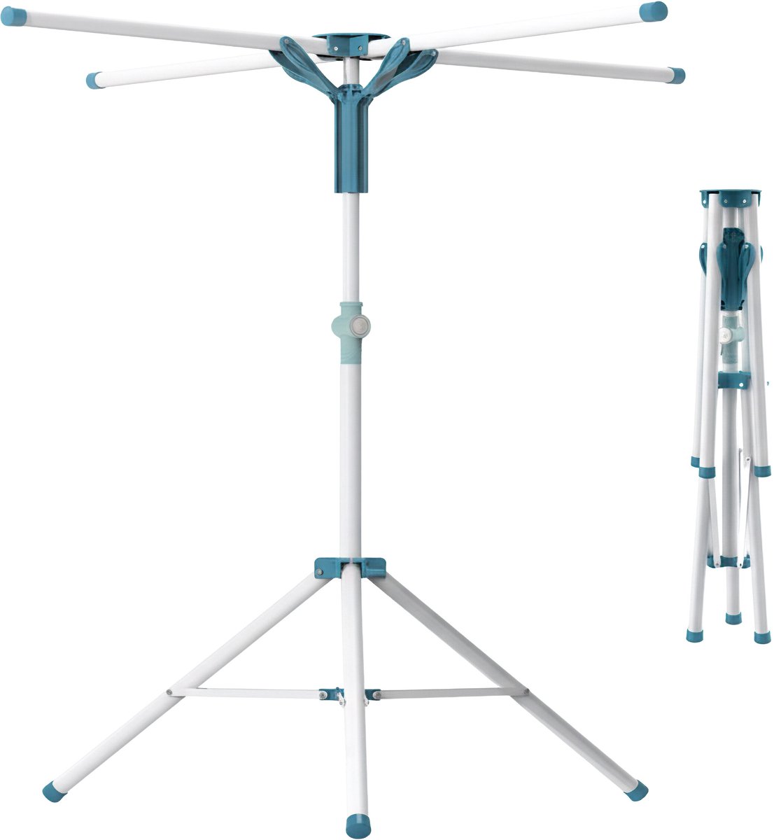 Droogrek inklapbaar - verstelbaar - 80-200 cm - voor kledinghangers - wit-blauw