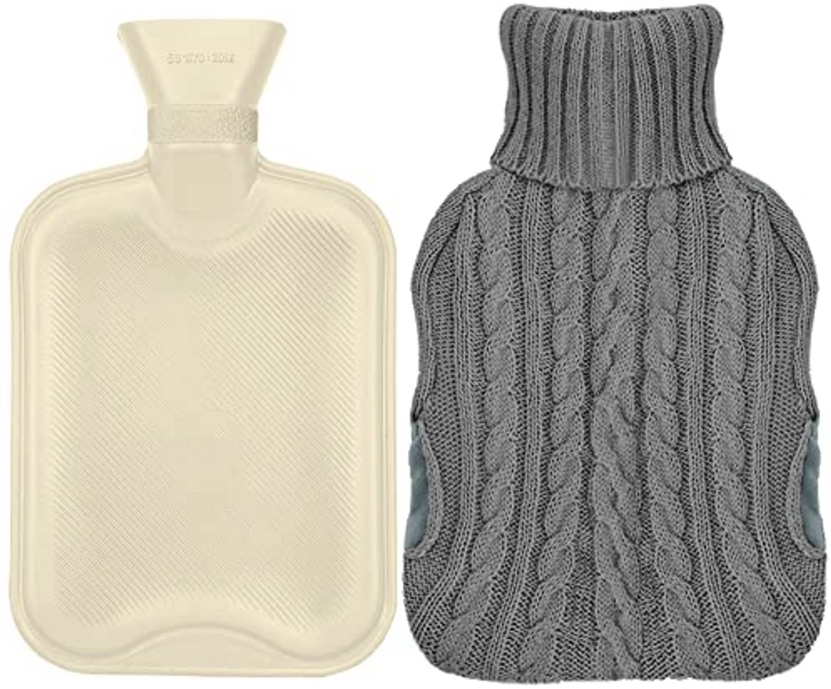 Warmwaterkruik met gebreide hoes – 2L warmtefles voor pijnverlichting en knuffelige nachten